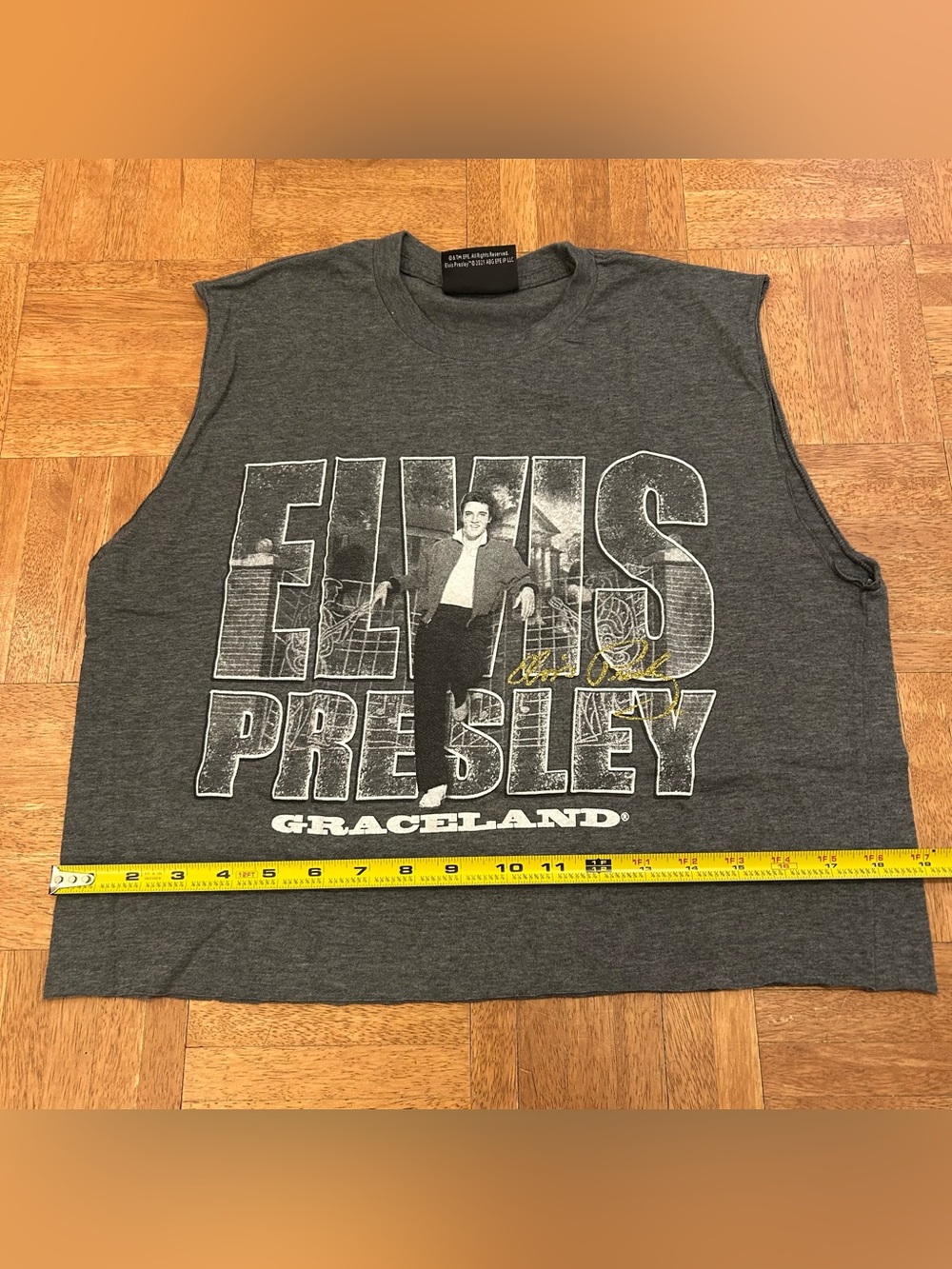 Graceland Elvis Presley Men's S Sleeveless Crew Neck Cotton Graphic Tee Gray